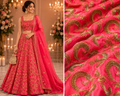 Premium Raw Silk Embroidered Fabric – Peach Pink