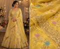 Premium Tissue Embroidered Fabric – Canary Yellow