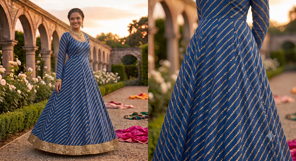 Premium Kota Embroidered Fabric – Royal Blue