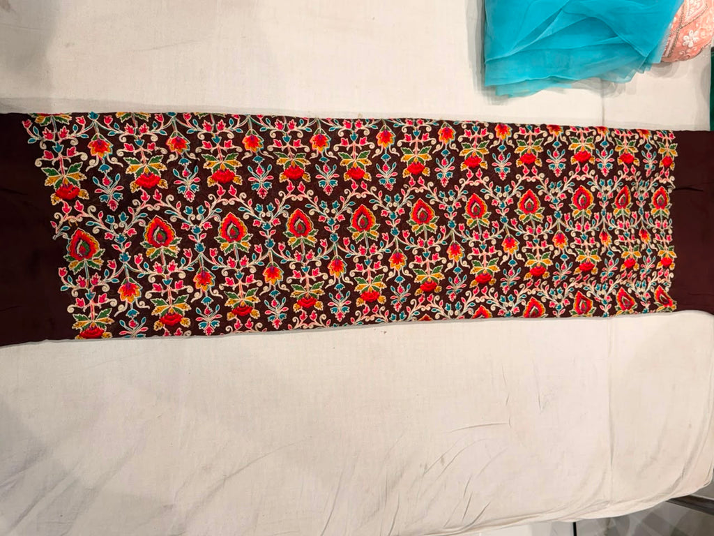 Premium Georgette Thread Work Fabric – Maroon Multi-Color
