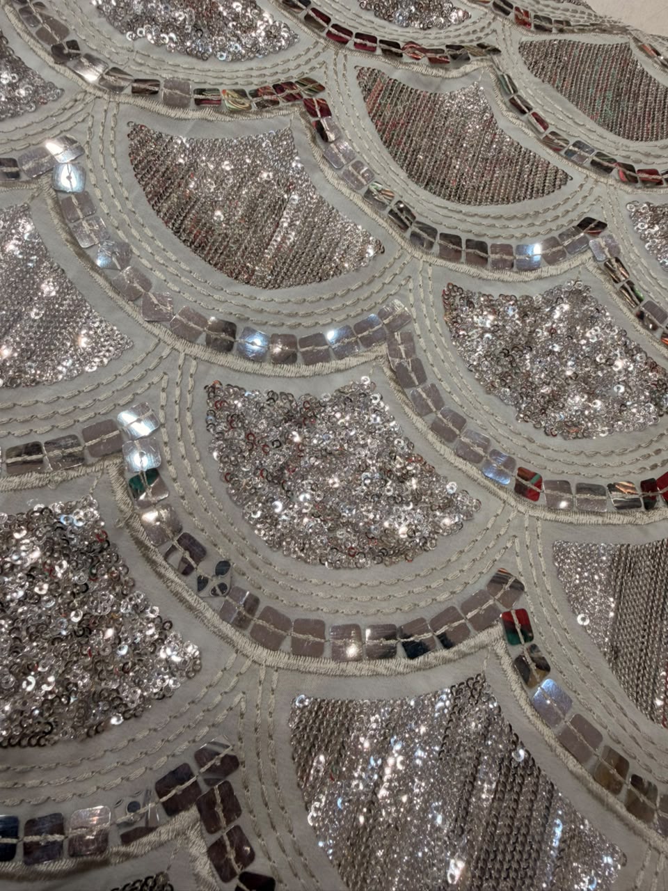 Premium Georgette Embroidered Fabric – Silver Shine