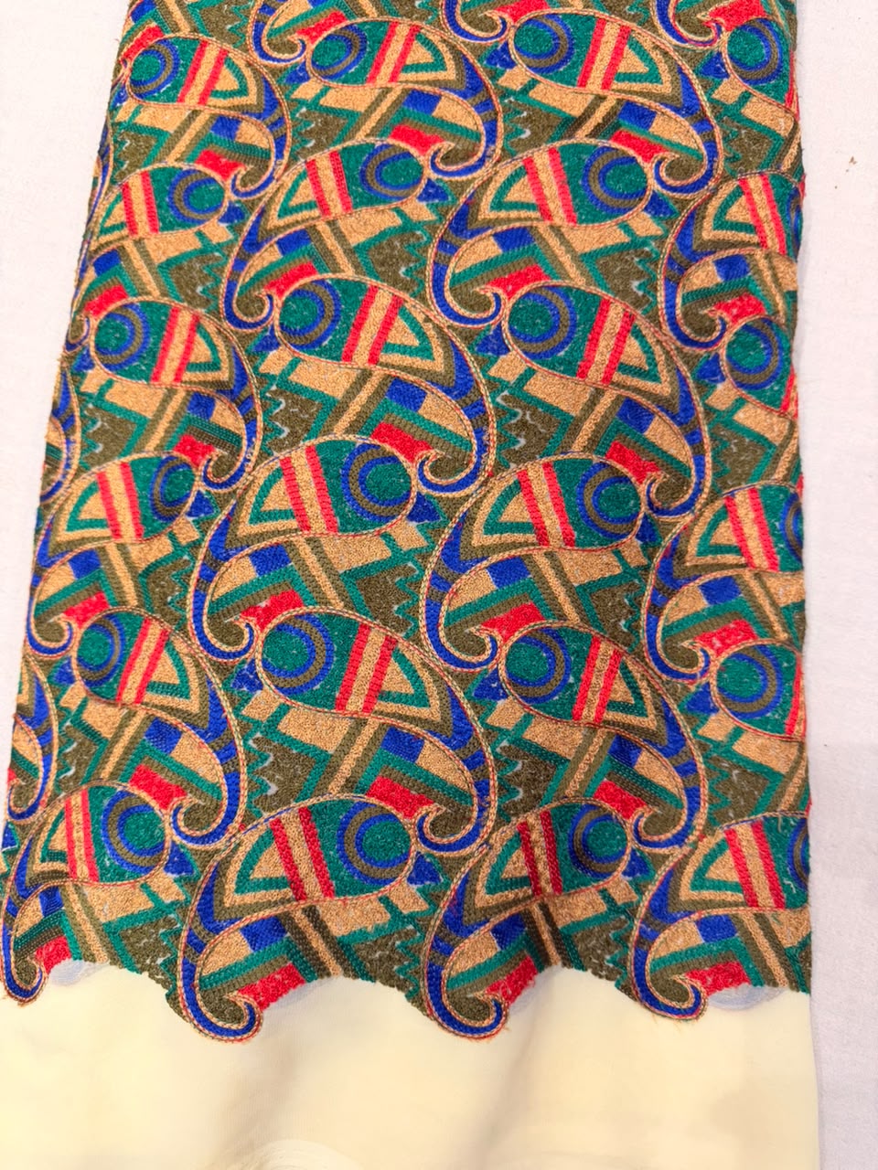Premium Georgette Embroidered Fabric – Kaleidoscope Multi-Color