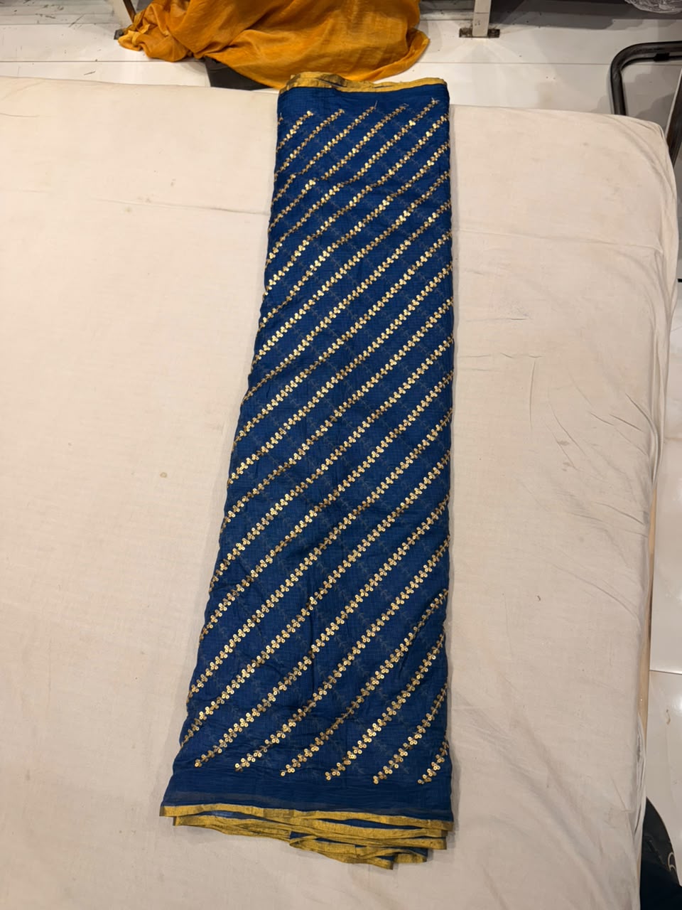 Premium Kota Embroidered Fabric – Royal Blue