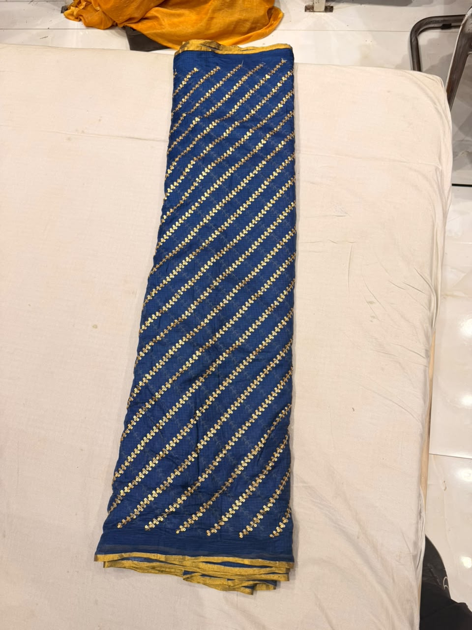 Premium Kota Embroidered Fabric – Royal Blue