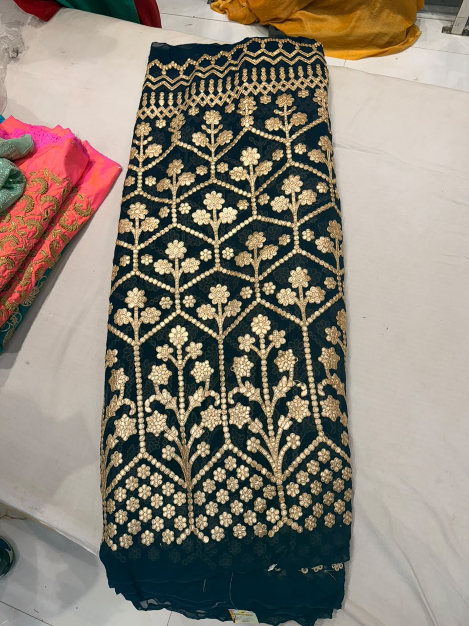 Premium Georgette Gota Patti Fabric – Royal Black