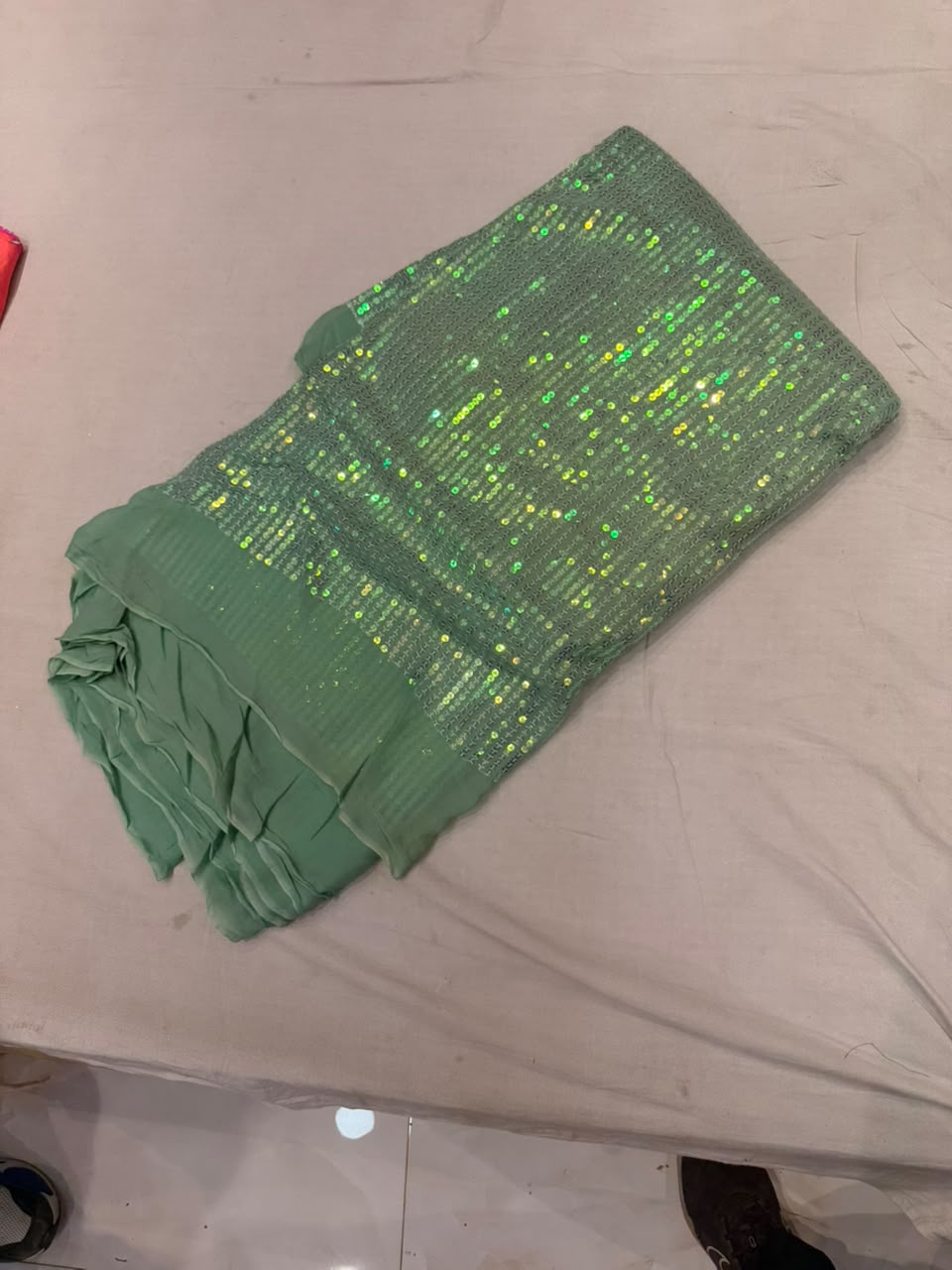 Premium Georgette Sequin Fabric – Mint Green Shimmer