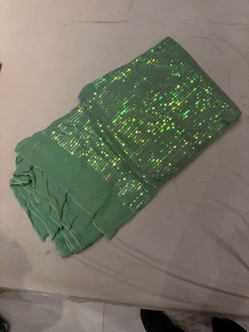 Premium Georgette Sequin Fabric – Mint Green Shimmer