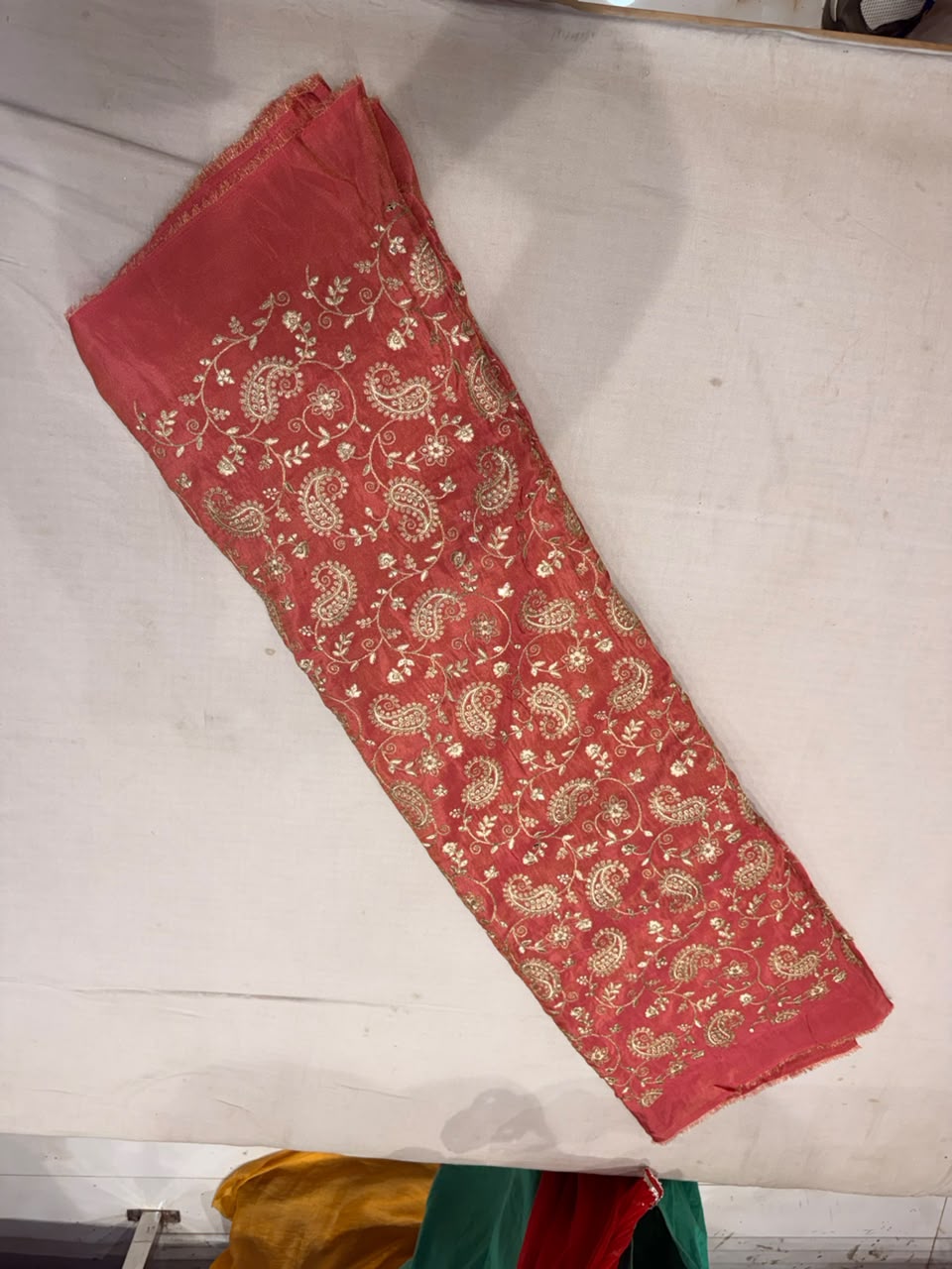 Premium Tissue Embroidered Fabric – Royal Crimson Red