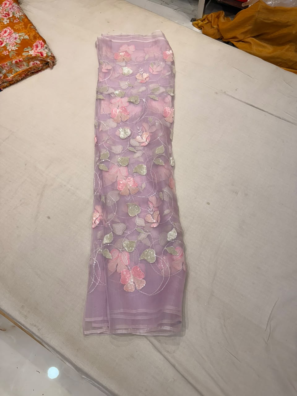 Premium Organza Embroidered Fabric – Royal Lavender