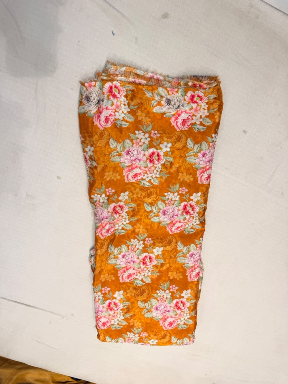 Premium Crepe Embroidered Fabric – Festive Orange