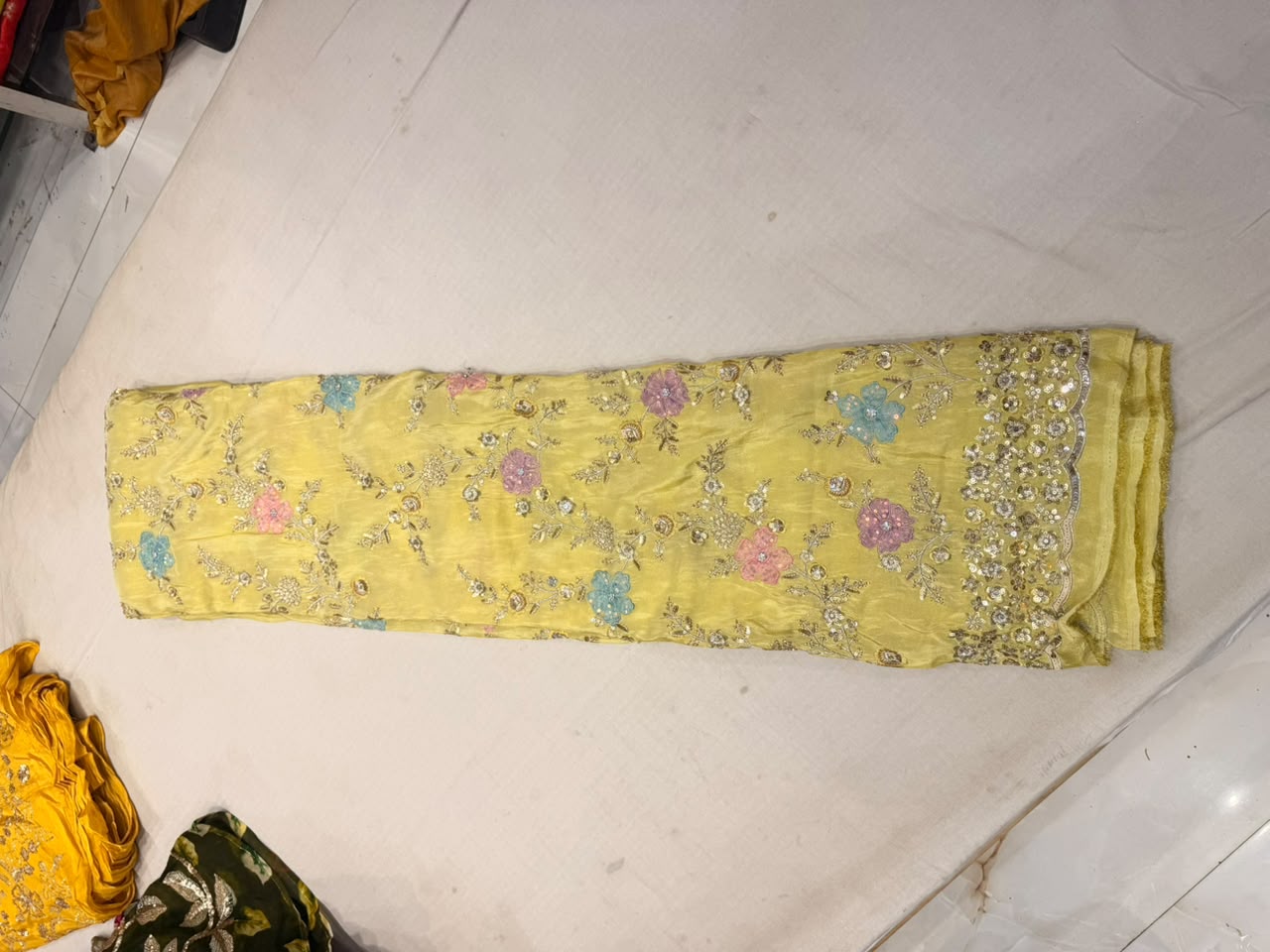 Premium Tissue Embroidered Fabric – Canary Yellow