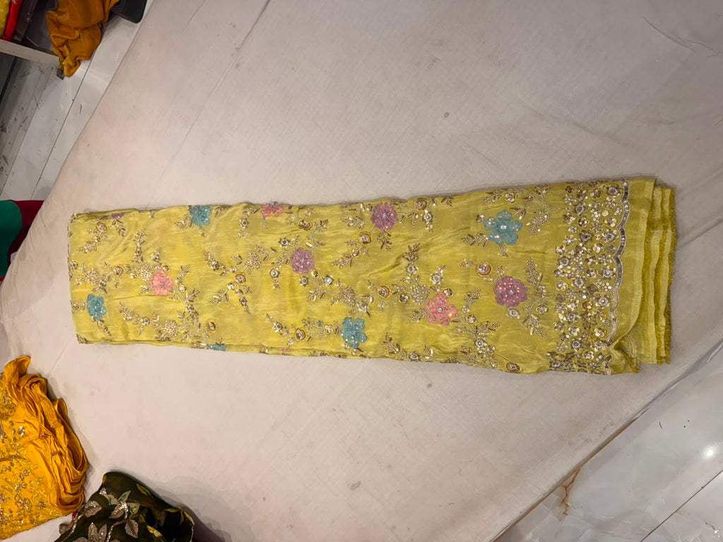 Premium Tissue Embroidered Fabric – Canary Yellow