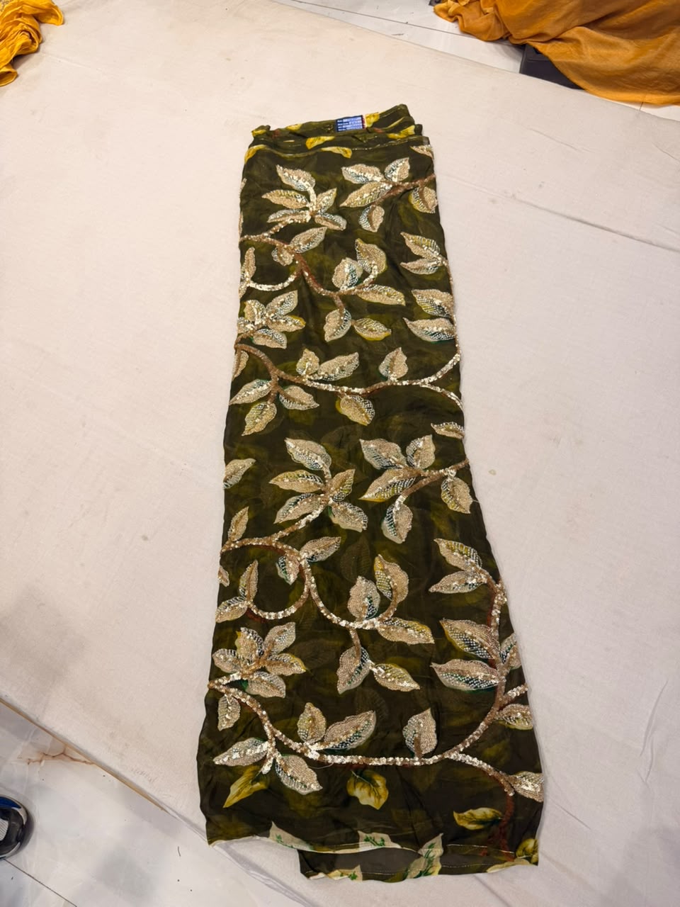 Premium Crepe Embroidered Fabric – Dark Green