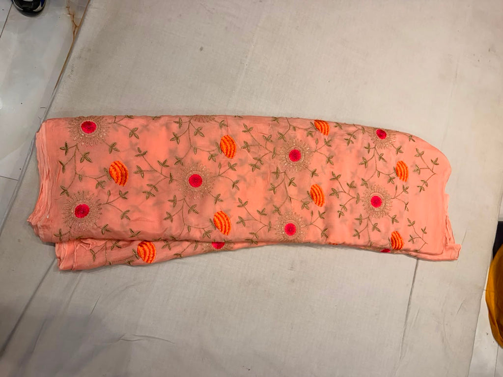 Premium Chinnon Embroidered Fabric – Sun-Kissed Peach