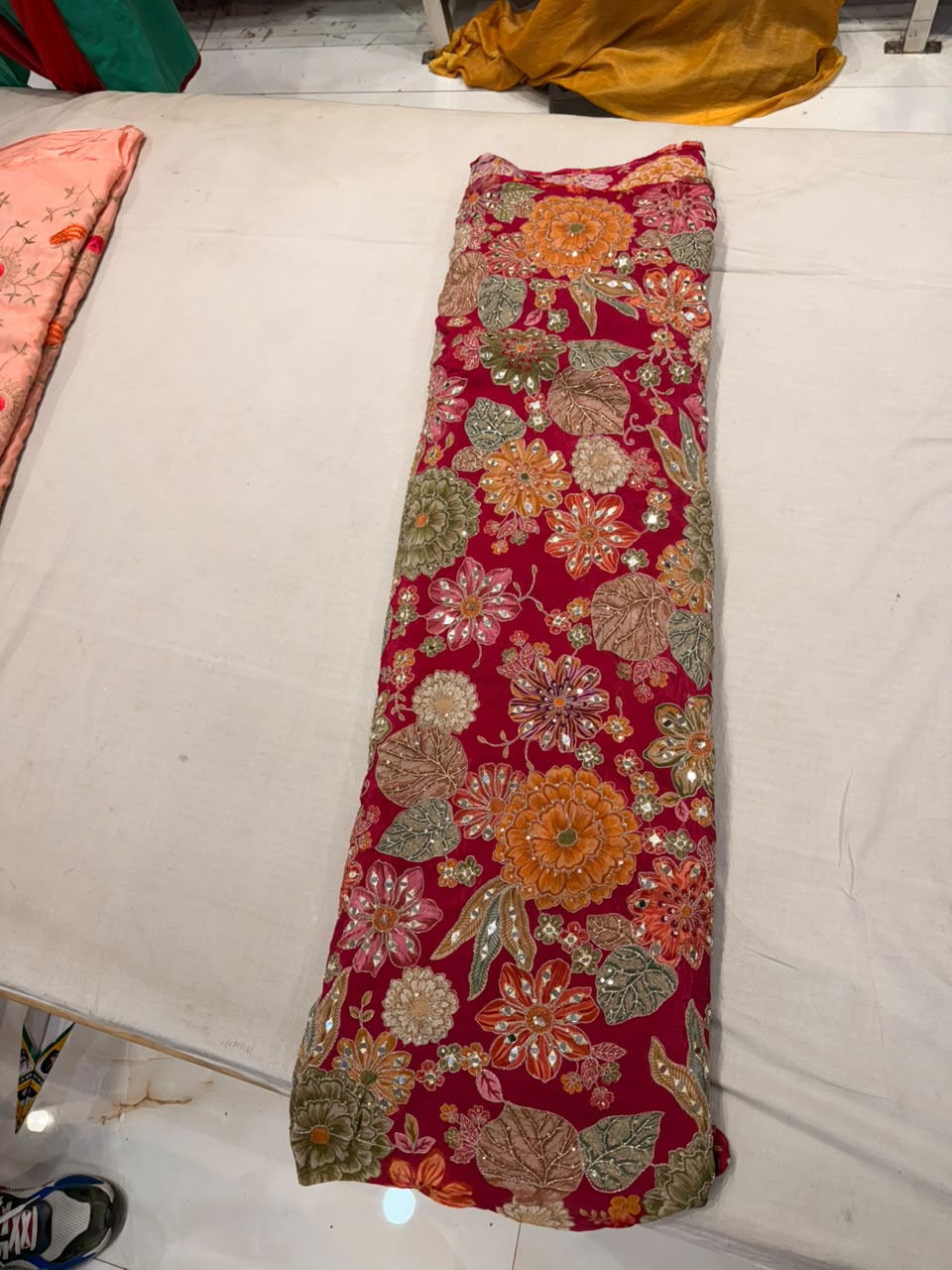 Premium Crepe Embroidered Fabric – Vibrant Multi-Color