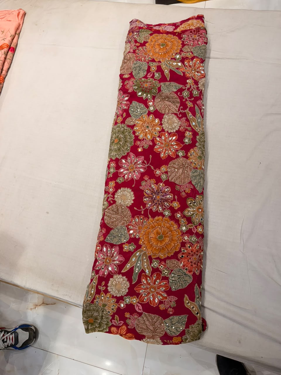 Premium Crepe Embroidered Fabric – Vibrant Multi-Color